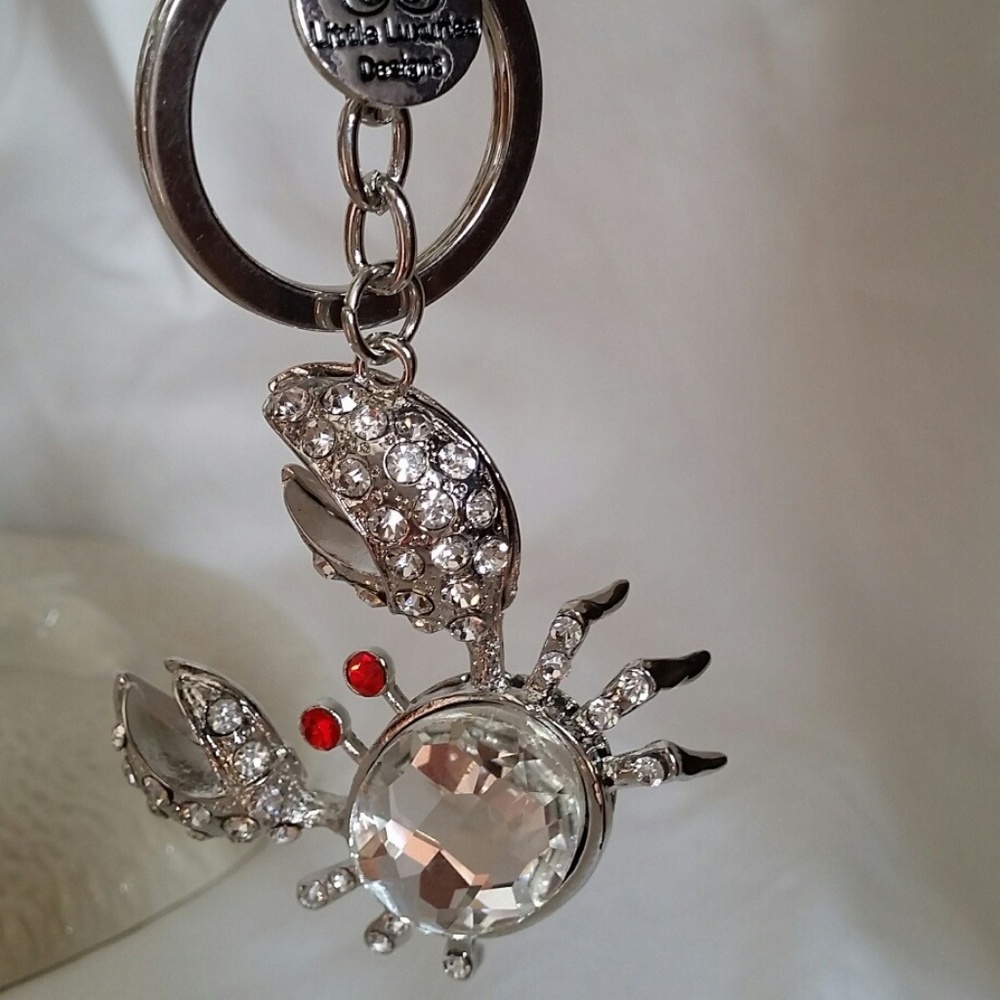Crystal Rhinestone Crab Keychain Bag Charm w/pouch